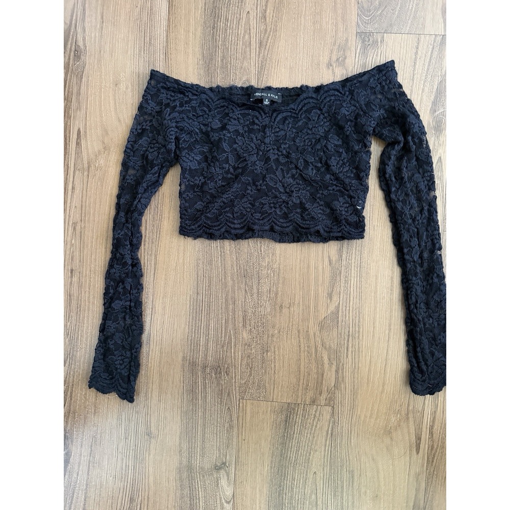 Kendall And Kylie Black Lace Crop Top Long Sleeve Whimsigoth Fairy Indie Sleaze
